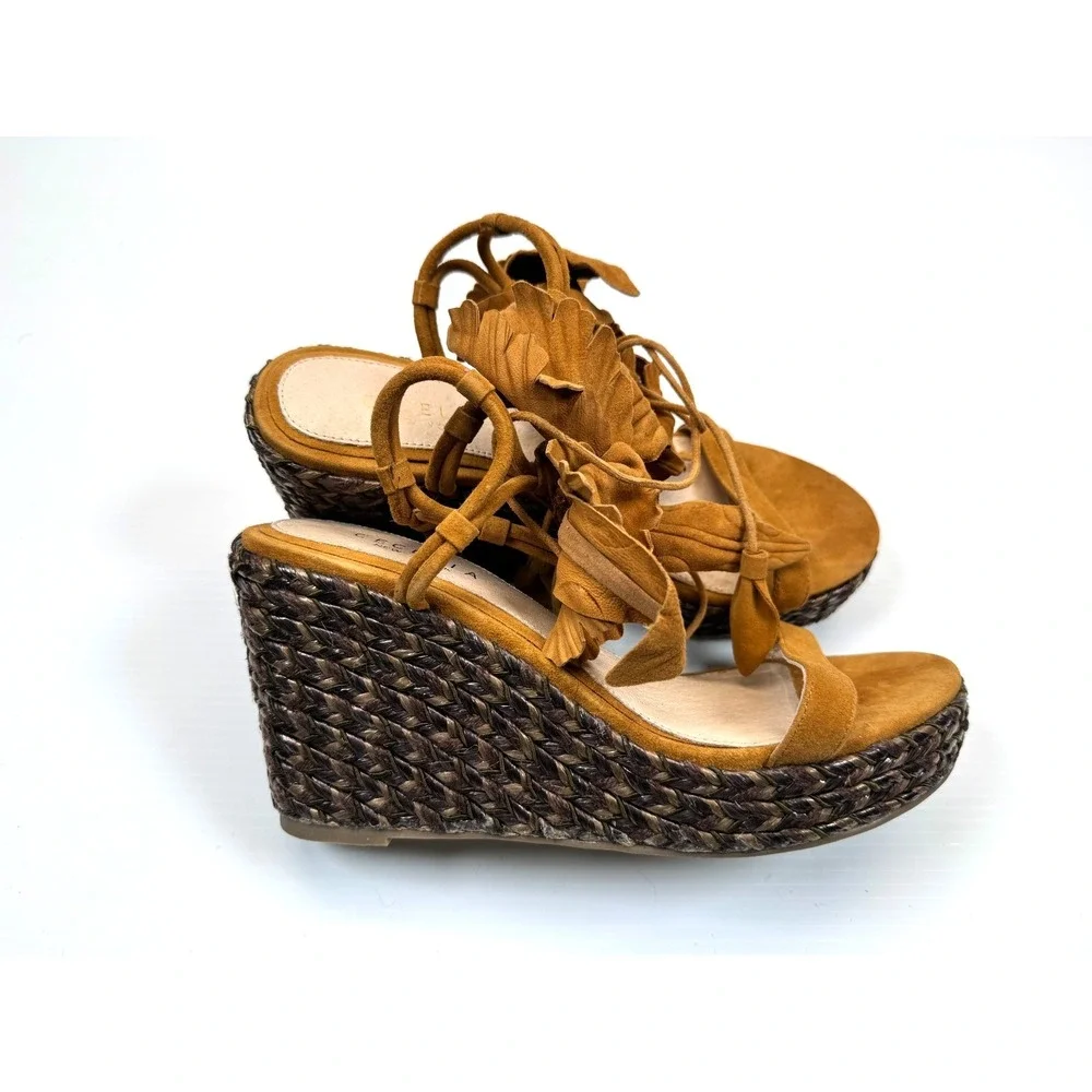 Cecilia NY Espadrille‎ Wedge Sandals Women 8.5 EUC $245 Leather Art to Wear